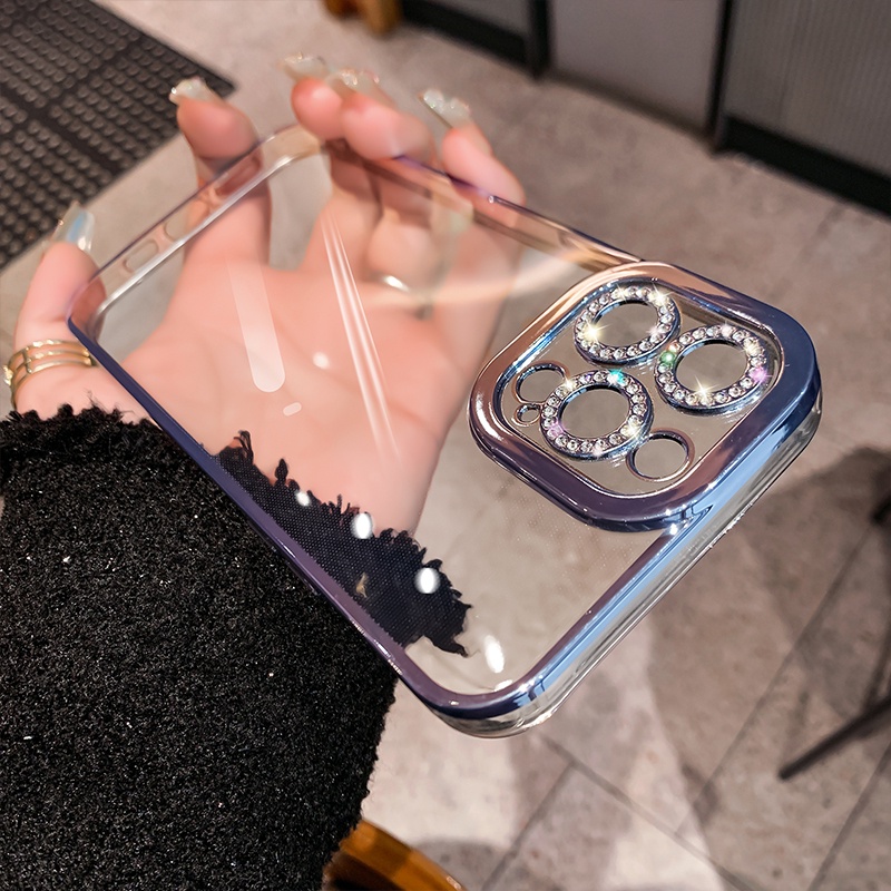 Ốp Điện Thoại Silicon Dẻo Trong Suốt Đính Đá Lấp Lánh 6D Bảo Vệ Camera Cho iPhone 13 Pro MAX 12 Pro 11 Pro MAX