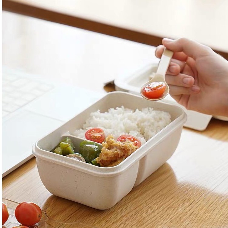 Hộp Đựng Cơm Lúa Mạch 2 Ngăn Giữ Nhiệt Kèm Đũa Thìa Cao Cấp | BigBuy360 - bigbuy360.vn