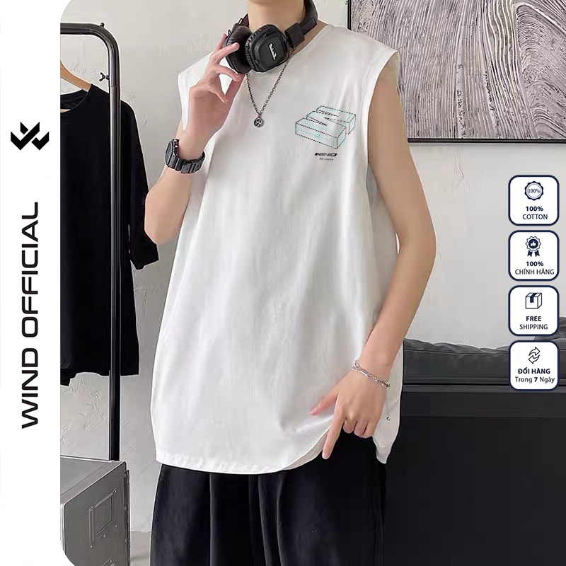 Áo thun sát nách WIND unisex form rộng tanktop 100% cotton oversize 3D 3 lỗ thời trang nam nữ