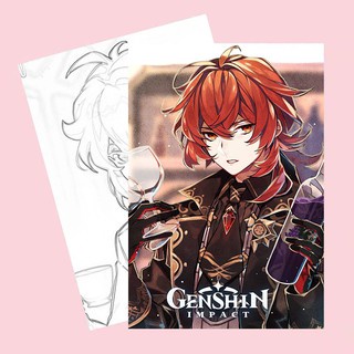 Tranh tô màu nhân vật GENSHIN IMPACT giấy 65gsm bản thảo phác họa game anime chibi xinh xắn