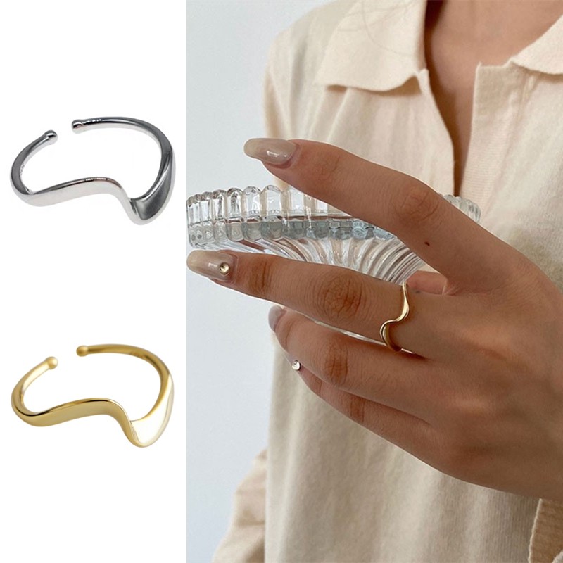 Nhẫn Kim Loại Kiểu Gợn Sóng Đơn Giản C45