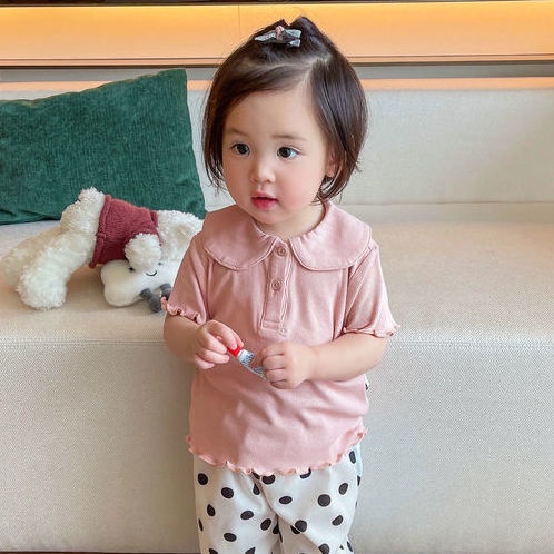 Áo Thun Tay Ngắn Cổ Búp Bê Phong Cách Hàn Nhật Thời Trang Mùa Hè Hàng Mới Dành Cho Bé Gái