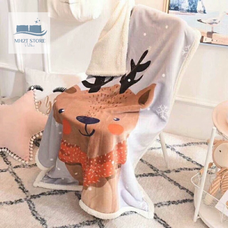 Chăn lông cừu 2 lớp loại dày siêu ấm cho bé