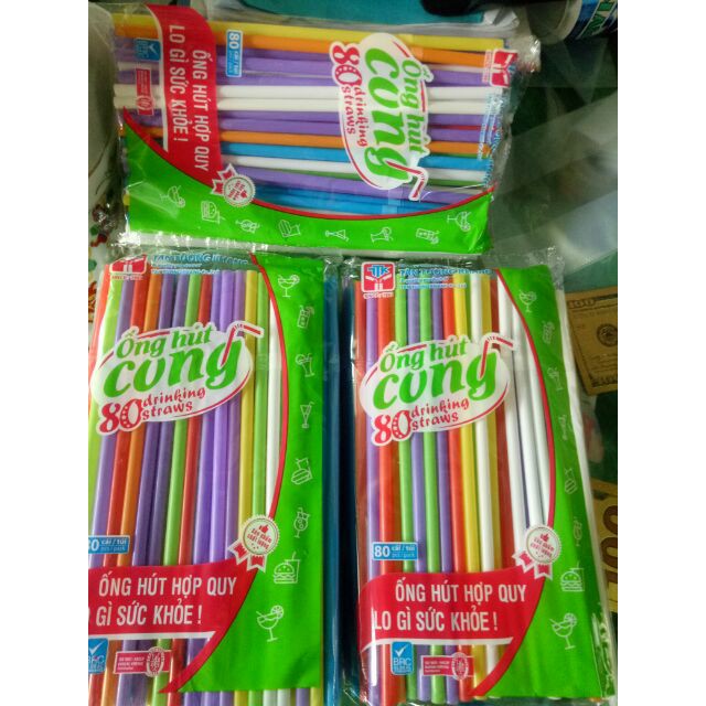 Ống hút màu cong cao cấp 1 gói 80 ống