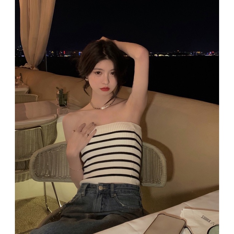 QADCOL  Áo Ống Không Tay Dệt Kim Kẻ Sọc Thời Trang Mùa Hè Hàng Mới Dành Cho Bạn Gái