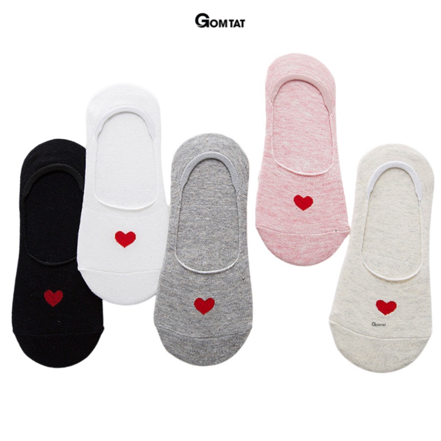 Set 5 đôi tất vớ lười nữ GOMTAT họa tiết trái tim có đệm cao su chống tuột gót, chất liệu mềm mại êm chân - LUOITRAITIM