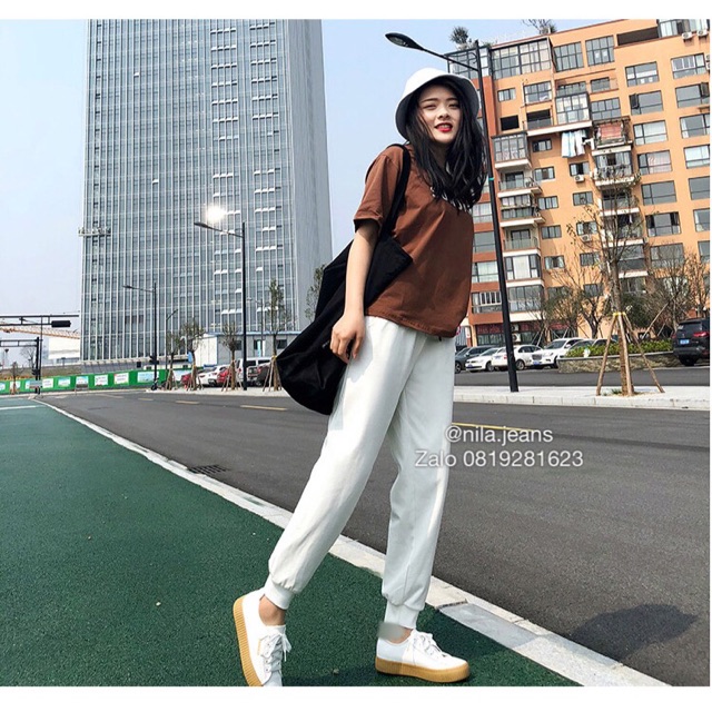 [video thật] Quần jogger trắng cực sporty