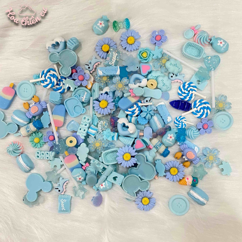 Set 10 charms màu xanh biển trang trí DIY ốp điện thoại, gương, cặp tóc...