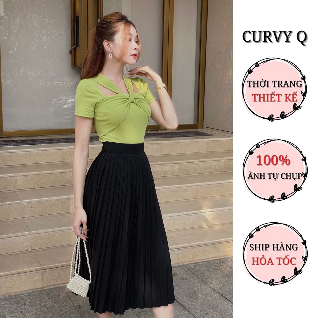 Áo Thun Cộc Tay Thiết Kế Cut Out Top Trendy Hở Cổ Áo Khoét Vai Thời Trang Nữ CurvyQ Ảnh Thật | BigBuy360 - bigbuy360.vn