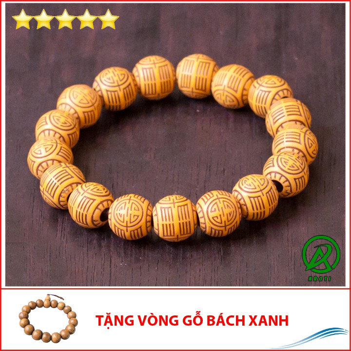 Vòng phong thủy khắc chú 12 ly - Hợp mệnh Kim - Thổ V206-12(GB)-Kèm Vòng Gỗ Bách Xanh