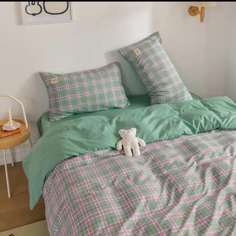 Bộ chăn ga giường TC kẻ Suhali Shop phong cách hàn quốc, set 4 món cotton tici free bo chun | BigBuy360 - bigbuy360.vn