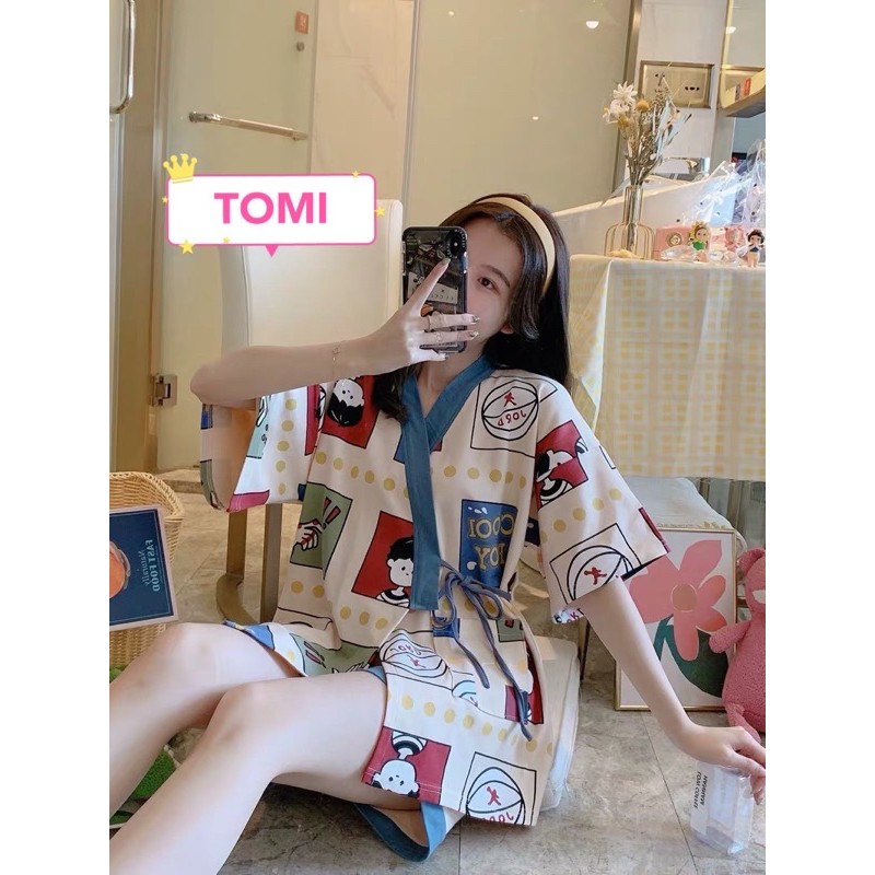 Bộ ngủ KIMONO, bộ pijama nữ buộc dây hình cậu bé ngắn tay - TOMI BOUTIQUE | BigBuy360 - bigbuy360.vn