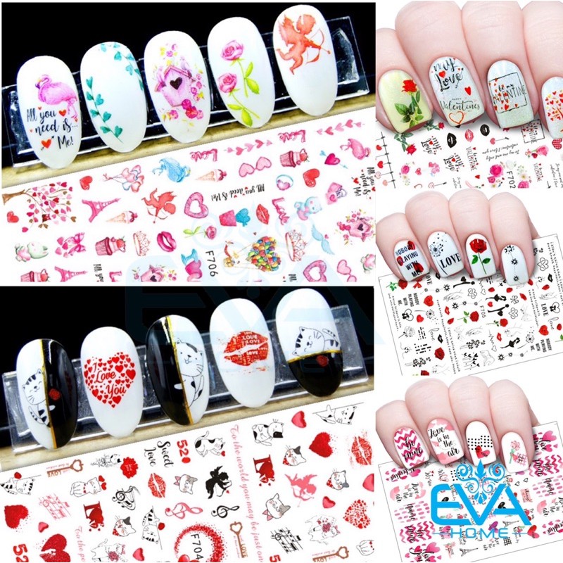 Decal Dán Móng Tay 3D Nail Sticker Tráng Trí Hoạ Tiết Chủ Đề Tình Yêu Valentine F702