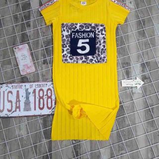 Đầm thun gân suôn xẻ tà NT viền beo vai đắp beo fashion 5 size 110-160 saclo