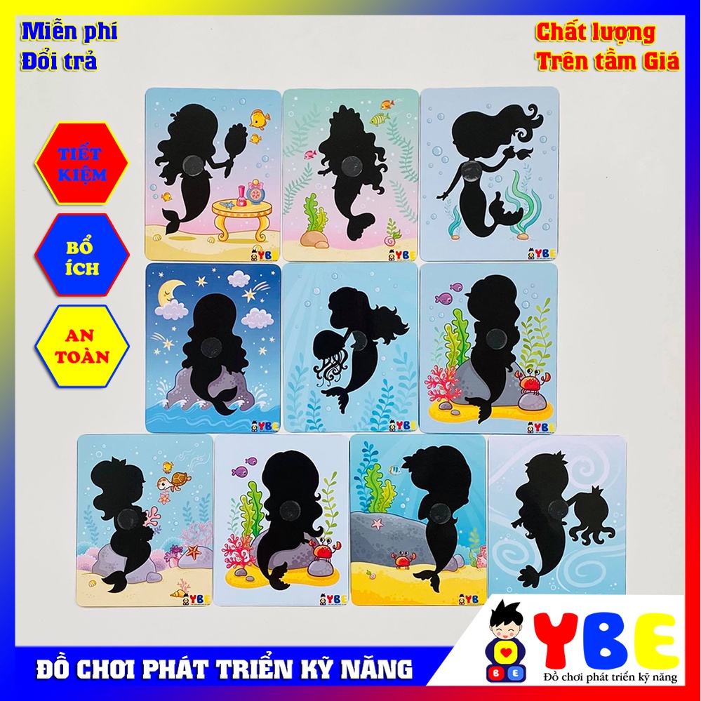 Bộ trò chơi học liệu bóc dán hình Nàng tiên cá vừa chơi vừa học Đồ chơi phát triển kỹ năng dụng cụ giáo dục Montessori