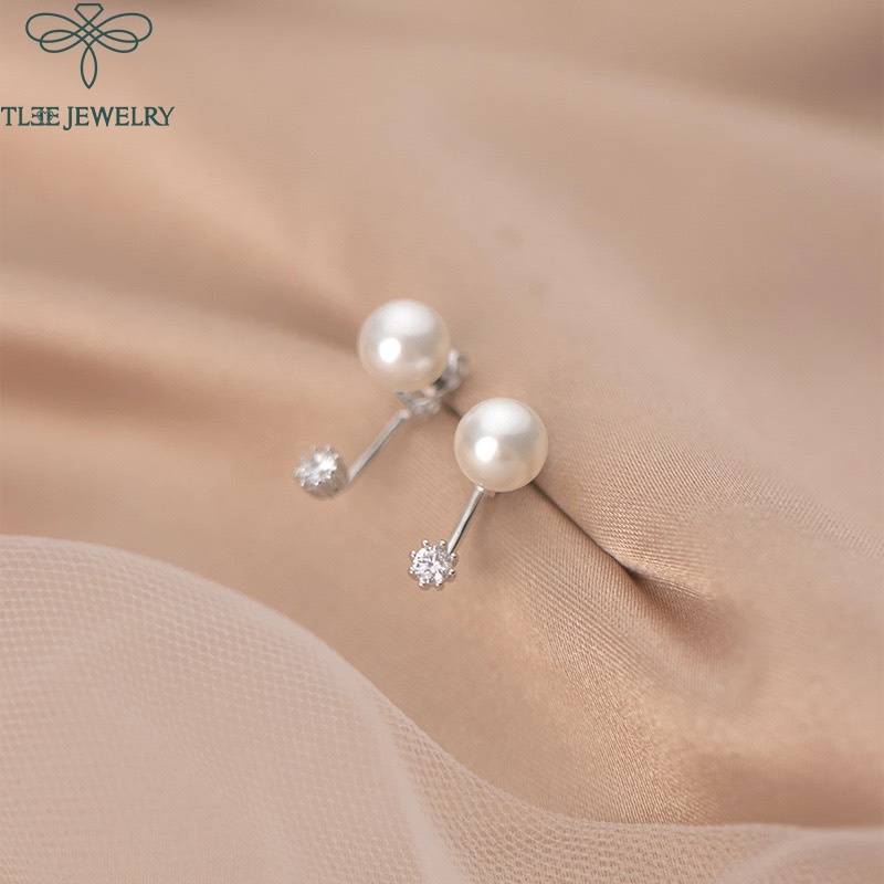 Khuyên tai bạc nữ Tlee ngọc trai nhân tạo đeo hai dáng nữ tính TleeJewelry B0120