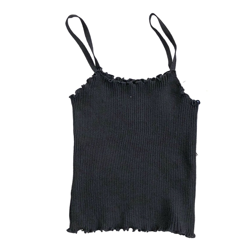 Brroa Áo Croptop Dệt Kim Hai Dây Màu Kẹo Trơn Cho Nữ