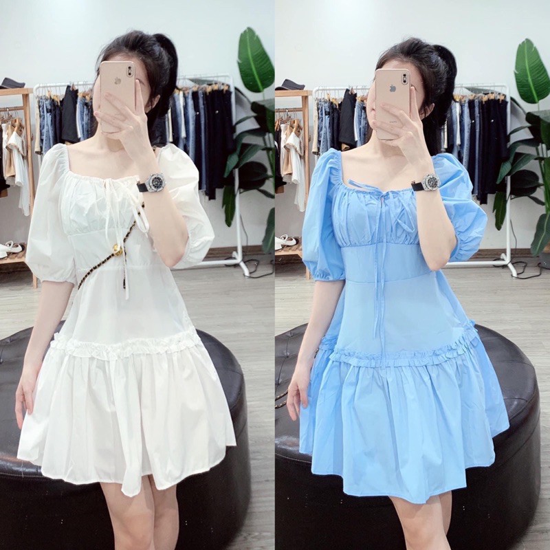 [Siêu Hot] Váy Thô Tay Bồng Dúm Ngực 2 Màu , Đầm Nữ Dáng Xoè Siêu Xinh Có Ảnh Thật Kèm Video