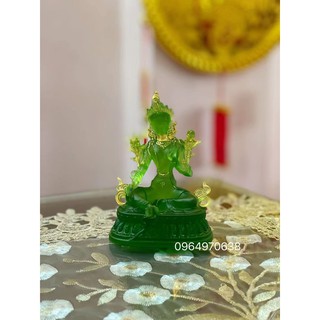 Tượng tara xanh lưu ly dát vàng 4”