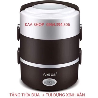 Hộp cơm cắm điện hâm nóng lót inox ba tầng cao cấp Yoice Y-DFH3 tặng bộ thìa đũa + túi đựng xinh xắn