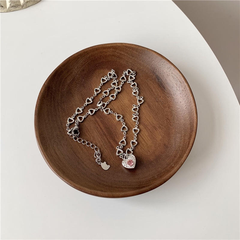 Dây chuyền mặt hình trái tim đính đá hồng đơn giản độc đáo thời trang cho cặp đôi 19A1289