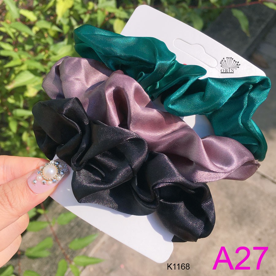Set 3 dây cột tóc scrunchies phi bóng nhiều màu dễ thương Orin K1168