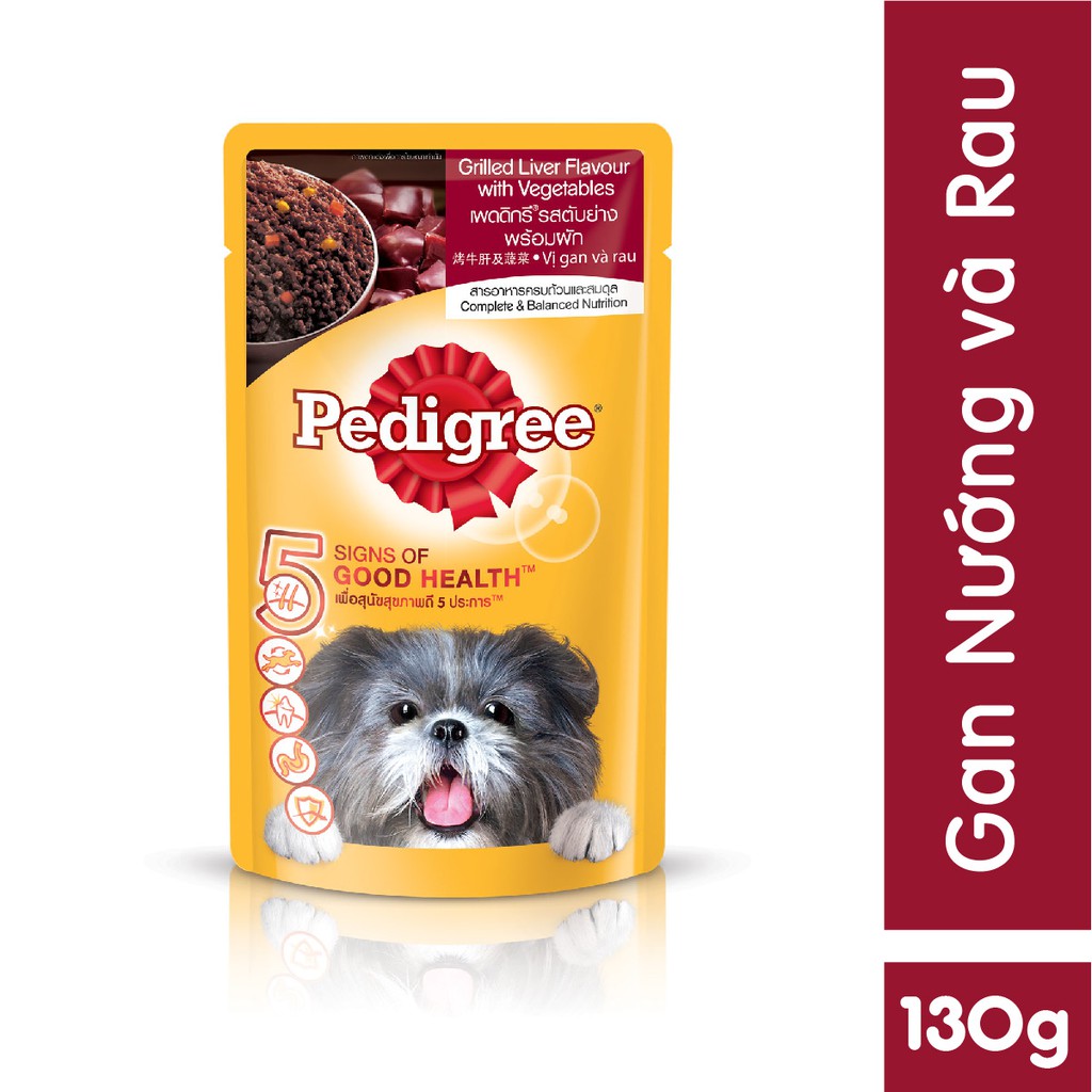 Bộ thức ăn cho chó lớn dạng sốt PEDIGREE mix 3 vị 130g - Bò hầm rau củ (4 gói) + Gà nấu sốt (4 gói) + Gan nướng (4 gói)