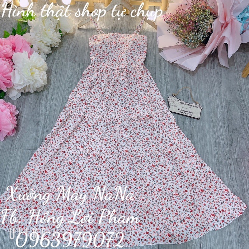 Đầm hoa nhí 2 dây có mút ngực nhún tầng (hình thật+video) | BigBuy360 - bigbuy360.vn
