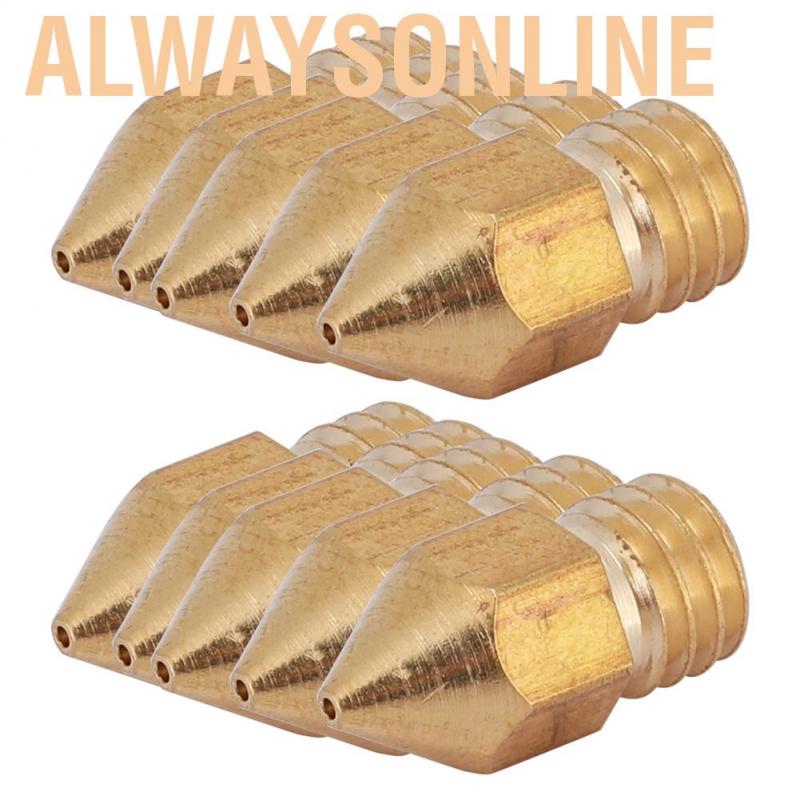 Alwaysonline 2019 Wholesale 10Pcs MK8 Extruder Nozzle for 3D Printer Parts 1.75mm/0.6mm High Quality Brass Nozz