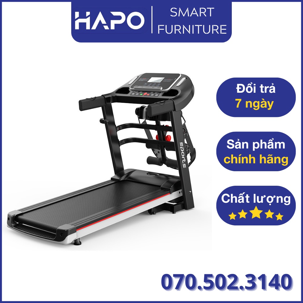 Máy chạy bộ đa năng Hapo, máy chạy bộ điện cao cấp giá rẻ, có đai massage, tạ tay, máy tập tại nhà, gấp gọn sau khi dùng