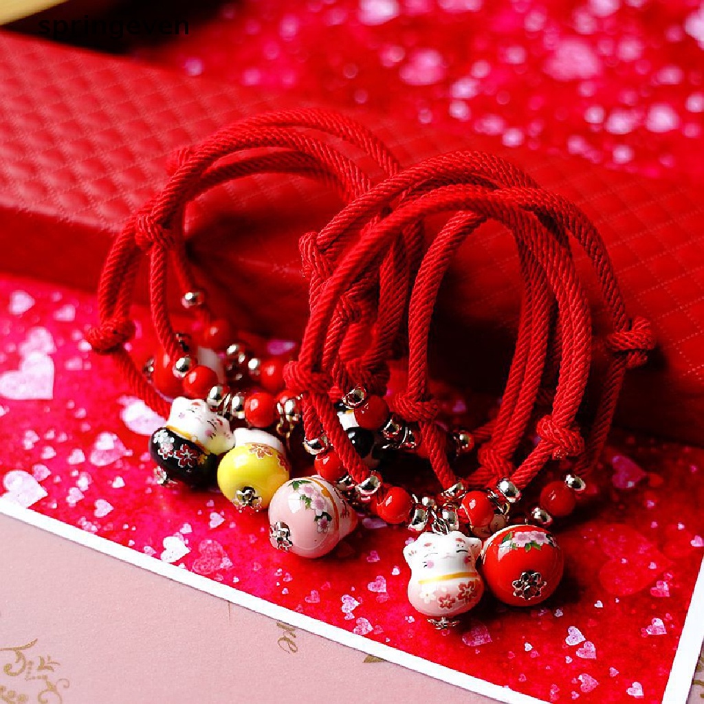 springeven Handmade Red Rope Lucky Cat Bracelet For Women Girls Birthday Gifts Charm Tassel RFT