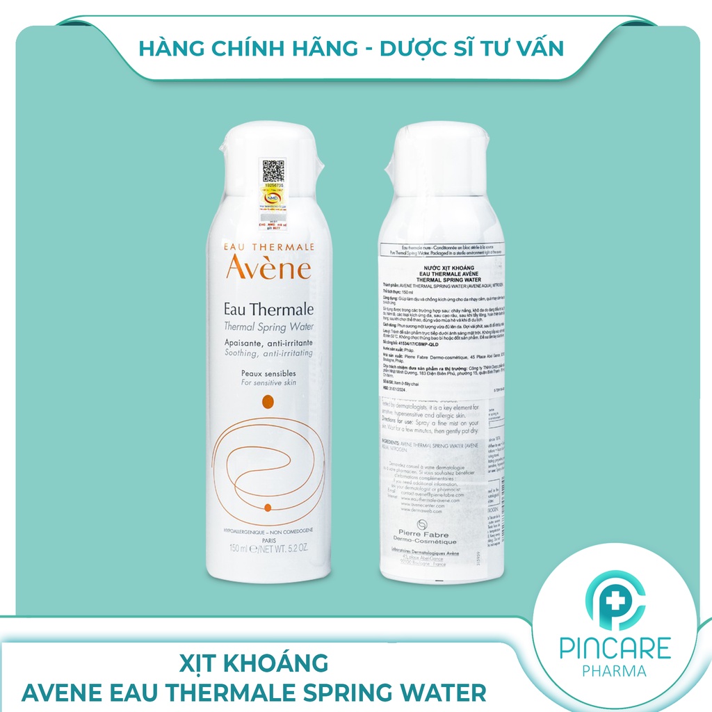 Xịt khoáng Avene Eau Thermale Spring Water 150ml dưỡng ẩm da mặt - Hàng chính hãng - Nhà thuốc PinCare