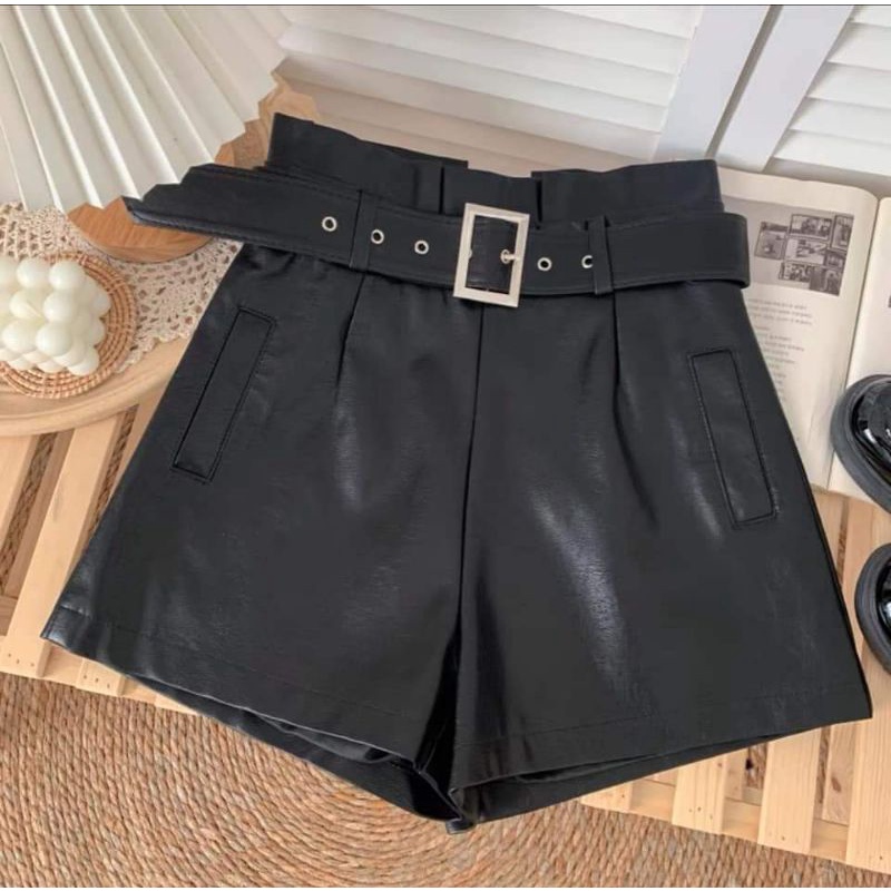 Quần sooc da nữ thời trang-quần short da cạp chun to dáng xòe hàng cao cấp quảng châu | BigBuy360 - bigbuy360.vn