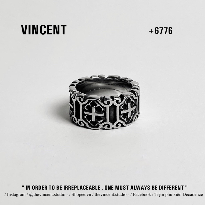VINCENT CROSS FLORAL RING / Nhẫn Thánh Giá Hoạ Tiết Unisex THÉP TITAN KHÔNG RỈ