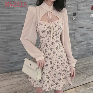 💚 set đầm bbd hoa xoè 2s + crop smi voan hồng 💚