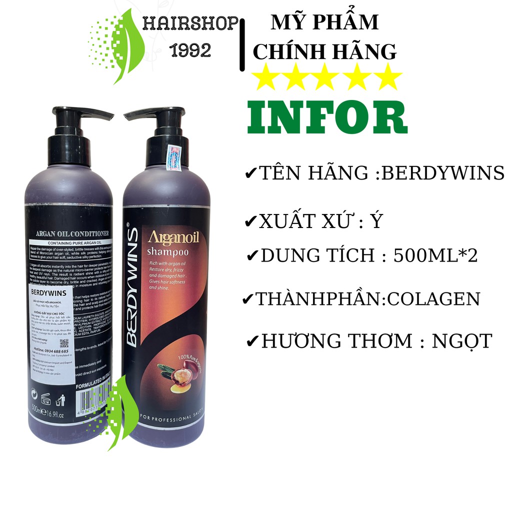 Dầu gội xả colagen BERDYWINS Phục hồi tóc hư tổn tái tạo cấu trúc tóc – siêu mềm mượt|bộ dầu gội xả 500ml * 2