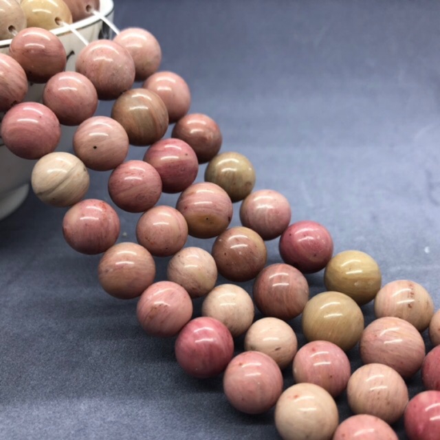 Vòng cổ chuỗi hạt Rhodochrosite tự nhiên 4-12mm hình tròn DIY