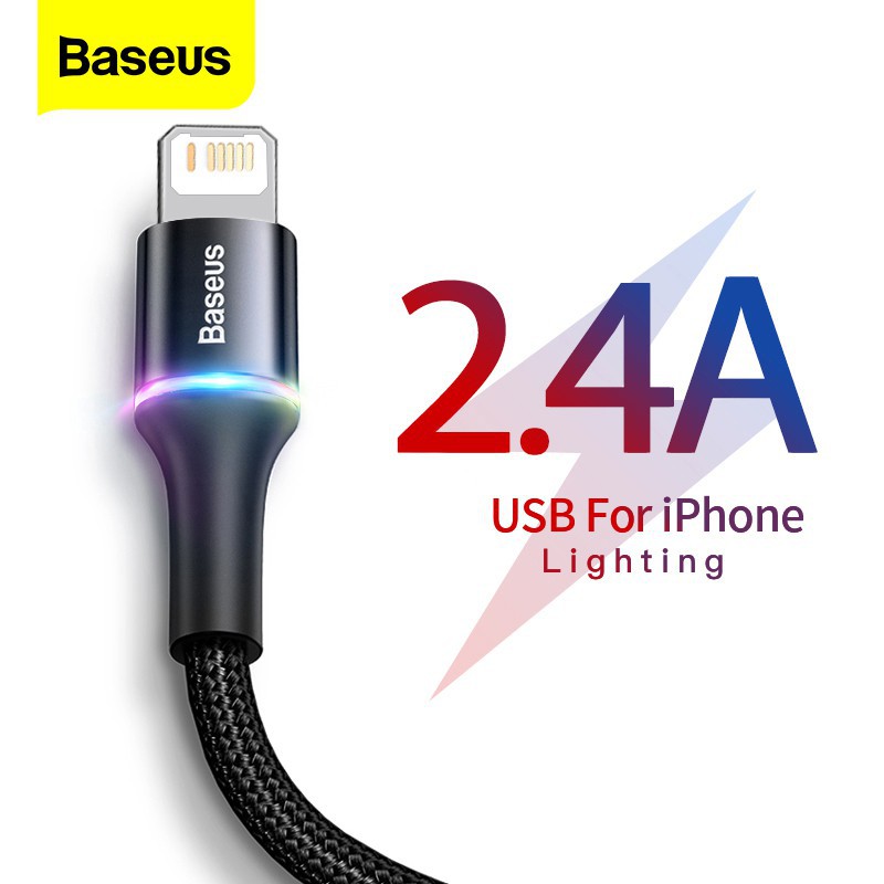 Cáp sạc BASEUS Halo Data USB to Lightning dành cho iPhone/iPad sạc nhanh  dây bọc dù, có đèn LED khi sạc