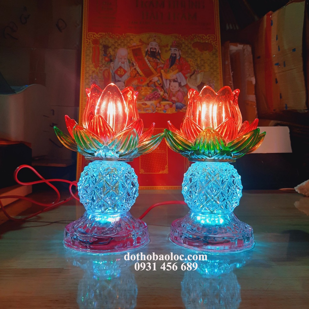 Cặp đèn Pha Lê Hoa Sen 20cm ( Màu đỏ )