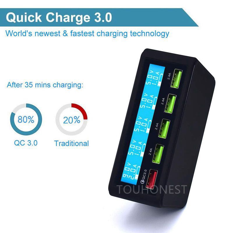 ✨50W Quick QC 3.0 Charge 5 Port USB Charger UK Plug Fast LCD Charger For iPhone