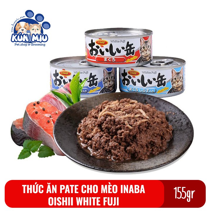 Thức ăn Pate cho mèo Inaba Oishii White Fuji lon 155gr nhiều vị