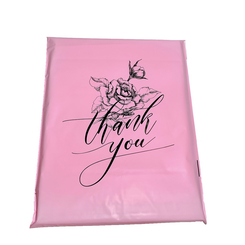 Túi gói hàng hồng pastel chất liệu cao cấp in thank you hoa văn size 25x35 TUIGOIHANGHL