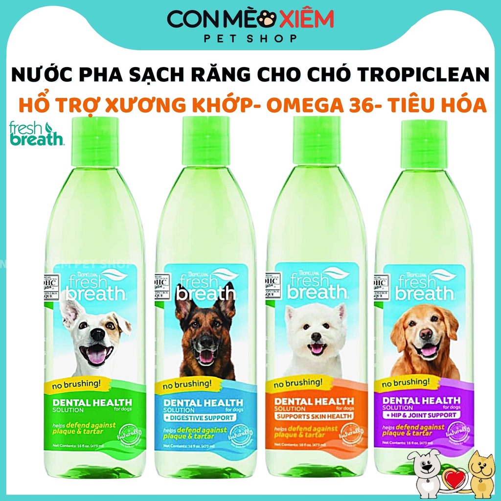 Nước súc miệng cho chó mèo Tropiclean 473ml, vệ sinh chăm sóc răng miệng mảng bám hôi miệng Con Mèo Xiêm