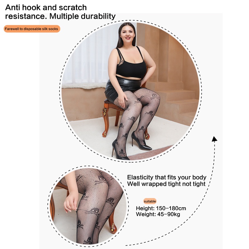 Xiangbao Quần Tất Lưới Xuyên Thấu In Hình Đầu Lâu Kim Cương Lấp Lánh Cho Nữ