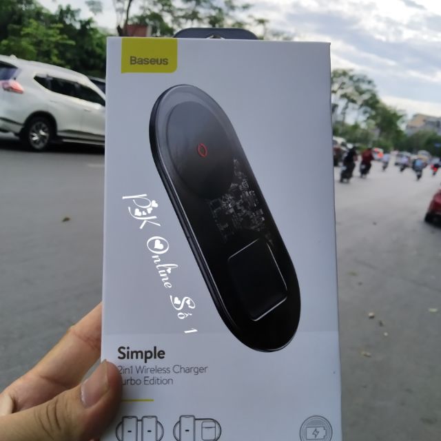 Bộ sạc không dây Baseus Simple 2 in 1 cống suất 15W sạc 2 thiết bị đồng thời và Airpods cho iPhone, Samsung, Huawei...