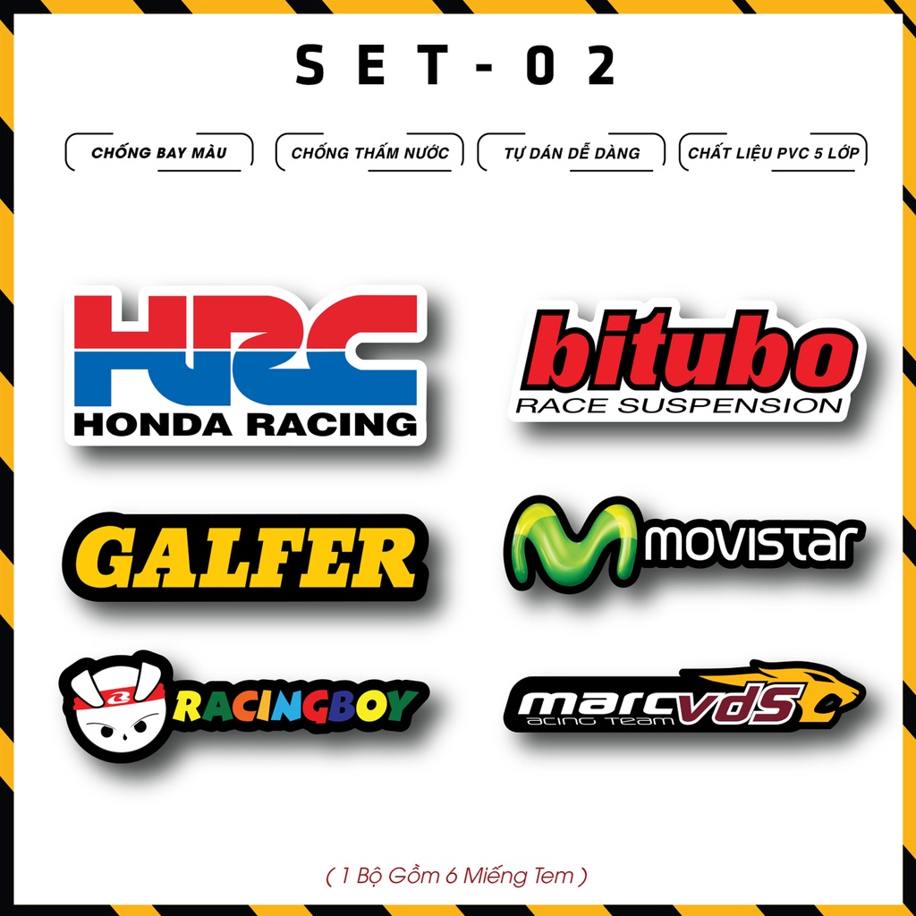 Sticker Hình Logo Movistar, Racing Boy, HRC, Galfer, Bitubo, Marc VDS | LG02 | Tem Dán Xe Máy, Xe Điện, Mũ Bảo Hiểm