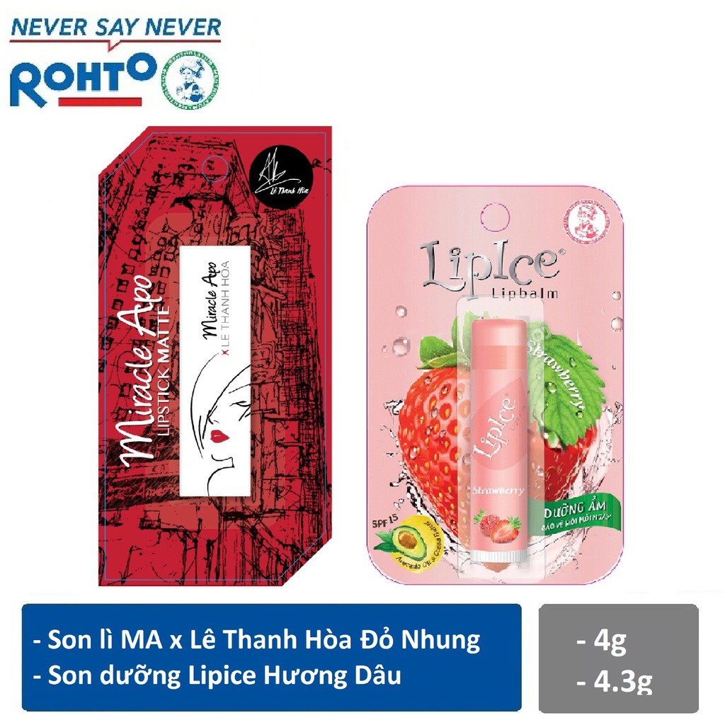 Bộ đôi son cho nàng IT girl: Miracle Apo Lipstick Matte x Lê Thanh Hòa 4g  + Son dưỡng không màu LipIce hương dâu 4.3g