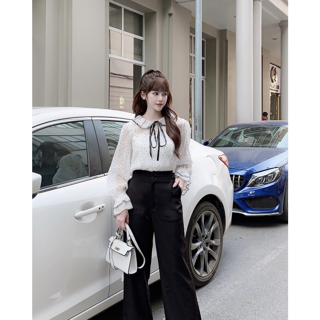 Áo chấm bi chất liệu tơ dáng xinh phù hợp công sở, đi chơi - LL009 | BigBuy360 - bigbuy360.vn