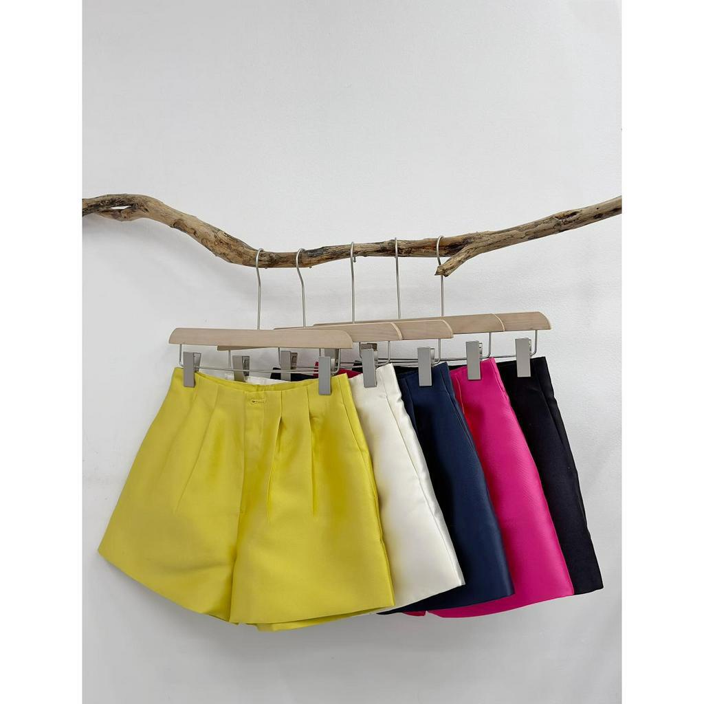Quần short tafta 2 ly nữ cạp cao, dáng phồng cao cấp đen, xám, navy, kem Joven