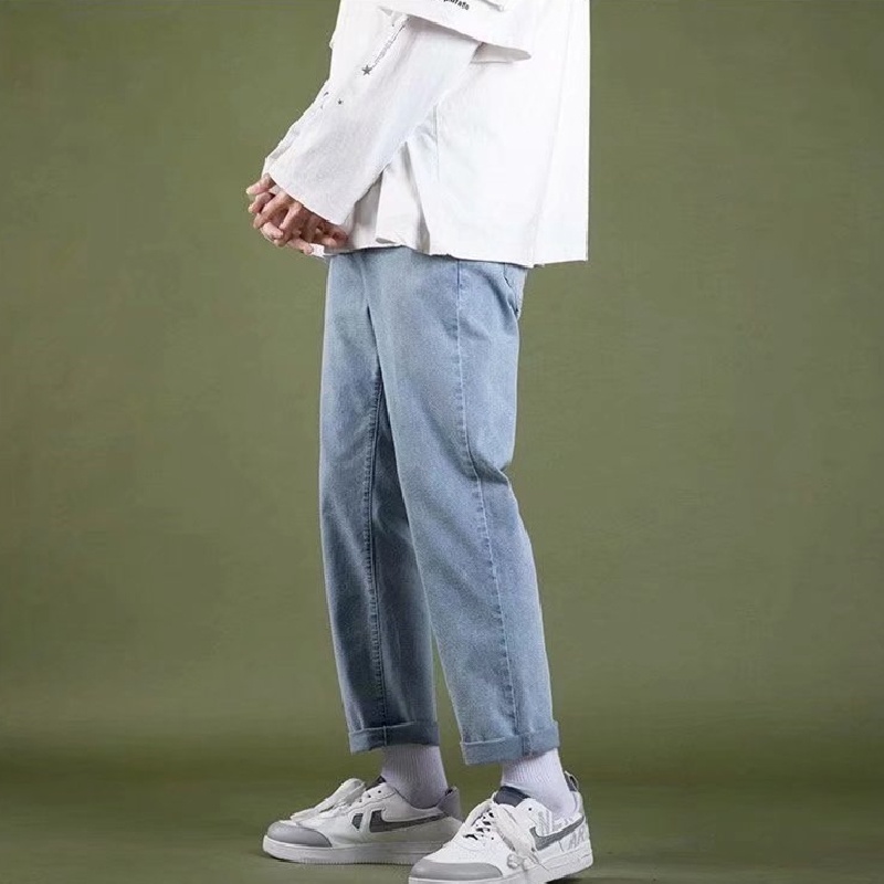 Quần jeans Trơn Dáng Suông Rộng Thoải Mái Phong Cách Thời Trang Hàn Quốc Cho Nam Giới size S-3XL
